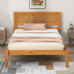 English Elm Platform Bed Frame with Headboard — Sturdy Pine & MDF Slat Support, No Box Spring Needed, Twin Oak WF212811AAN