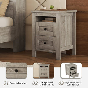 English Elm 3-Pieces Bedroom Set Full Size Farmhouse Platform Bed with Storage Headboard, Nightstand & Dresser Antique Gray 59.25 L x 18.31 W x 8.27 H N733S369048G