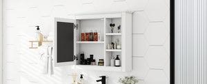 English Elm 30'' Modern Medicine Cabinet Wall Mirror with Hidden Storage and Adjustable Open Shelves for Bath White WF318452AAK
