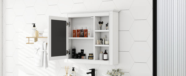 English Elm 30'' Modern Medicine Cabinet Wall Mirror with Hidden Storage and Adjustable Open Shelves for Bath White WF318452AAK