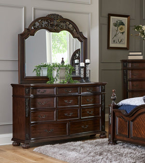 English Elm Classic Adelina 11-Drawer Cherry Dresser with Serpentine Front, Carved Acanthus Detail & Bun Feet B011P168487