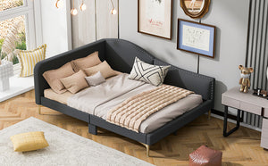 English Elm Full Full Size Upholstered Daybed with Headboard and Armrest, Linen-Blend Fabric, Solid Pine Frame, Guardrails for Guests and Lounging Grey WF318303AAE
