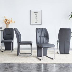 English Elm 2-pack Black Pu Leather Dining Chairs with Angled Silver Metal Legs Modern Set Dark Gray W1151P303601