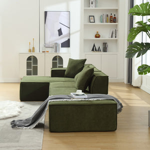 English Elm Modern L-Shaped Modular Sofa Set In Green Terrycloth - Free Install, Minimalist Design W2108S00020-GIGA
