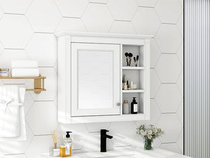English Elm 30'' Modern Medicine Cabinet Wall Mirror with Hidden Storage and Adjustable Open Shelves for Bath White WF318452AAK