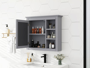 English Elm 30'' Modern Medicine Cabinet Wall Mirror with Hidden Storage and Adjustable Open Shelves for Bath Grey WF318452AAE