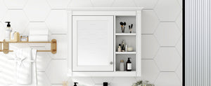 English Elm 30'' Modern Medicine Cabinet Wall Mirror with Hidden Storage and Adjustable Open Shelves for Bath White WF318452AAK
