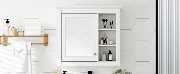 English Elm 30'' Modern Medicine Cabinet Wall Mirror with Hidden Storage and Adjustable Open Shelves for Bath White WF318452AAK