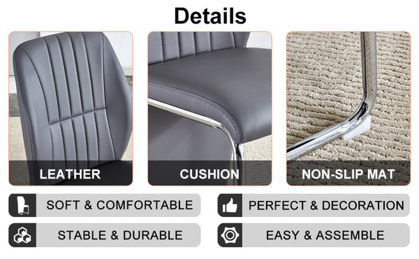 English Elm 2-pack Black Pu Leather Dining Chairs with Angled Silver Metal Legs Modern Set Dark Gray W1151P303601