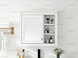 English Elm 30'' Modern Medicine Cabinet Wall Mirror with Hidden Storage and Adjustable Open Shelves for Bath White WF318452AAK