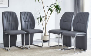 English Elm 2-pack Black Pu Leather Dining Chairs with Angled Silver Metal Legs Modern Set Dark Gray W1151P303601