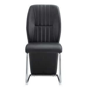 English Elm 2-pack Black Pu Leather Dining Chairs with Angled Silver Metal Legs Modern Set Black+Silver W1151P303600