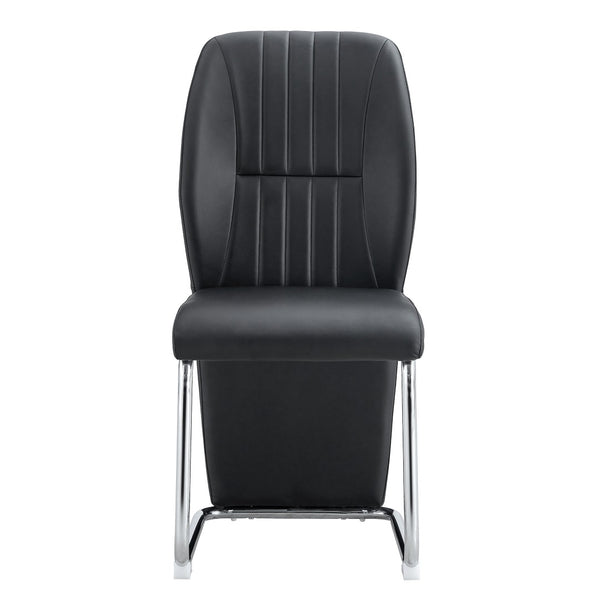 English Elm 2-pack Black Pu Leather Dining Chairs with Angled Silver Metal Legs Modern Set Black+Silver W1151P303600