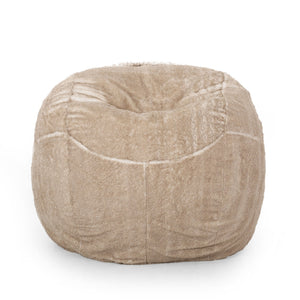 English Elm Vida Plush 5ft Rounded Faux Fur Bean Bag - Snow White/Beige, Removable Washable Cover, FoamFilled Comfort B181P163002