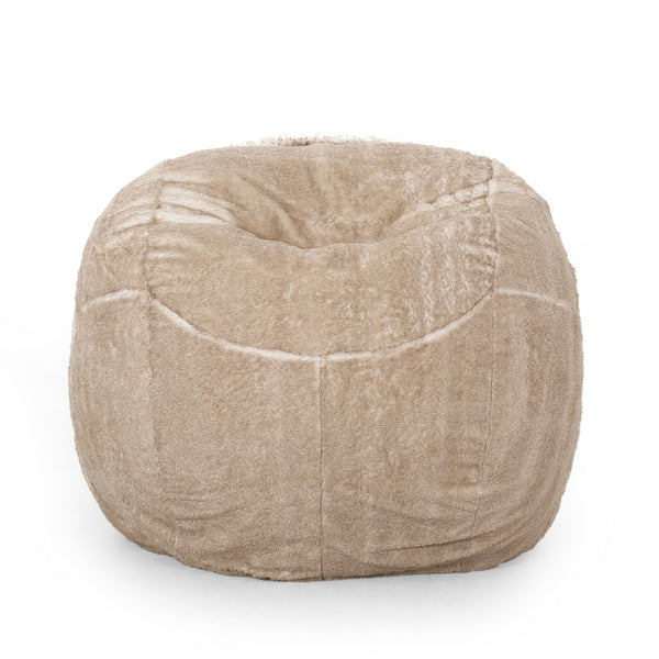 English Elm Vida Plush 5ft Rounded Faux Fur Bean Bag - Snow White/Beige, Removable Washable Cover, FoamFilled Comfort B181P163002