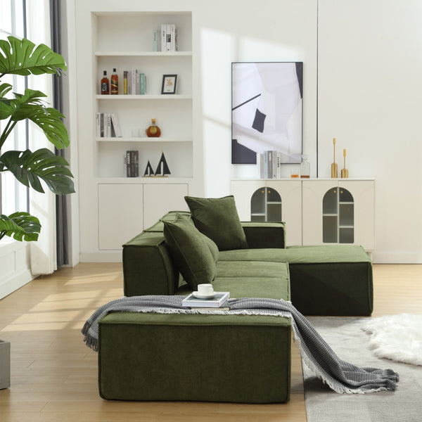 English Elm Modern L-Shaped Modular Sofa Set - Italian Minimalist Design, Free Installation, Green Terrycloth W2108S00022-GIGA
