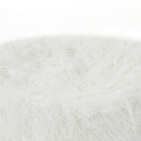 English Elm Mahin Plush 5-Foot Rounded Faux Fur Bean Bag Chair White – Removable Washable Cover, Foam-Filled Comfort B181P162996