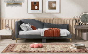 English Elm Twin Upholstered Daybed with Headboard and Armrest, Linen-Blend Finish, Guardrails, Solid Pine Frame Grey WF318293AAE