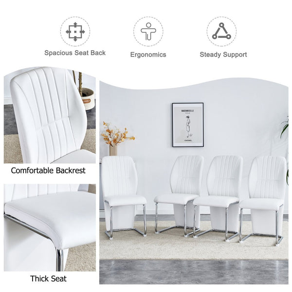 English Elm 2-pack Black Pu Leather Dining Chairs with Angled Silver Metal Legs Modern Set White+Silver W1151P303599