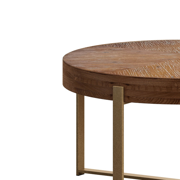 English Elm 33.86"Modern Retro Splicing Round Coffee Table with Fir Wood Top & Gold Cross Legs—Stylish Storage W757127348