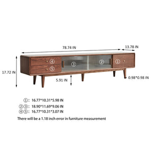 English Elm Walnut Finish Solid Red Oak Media Console with Glass Doors and Two Drawer Storage W1283130091