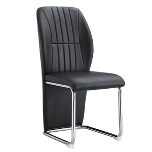 English Elm 2-pack Black Pu Leather Dining Chairs with Angled Silver Metal Legs Modern Set Black+Silver W1151P303600