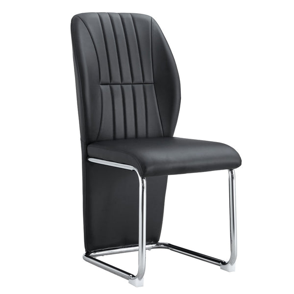 English Elm 2-pack Black Pu Leather Dining Chairs with Angled Silver Metal Legs Modern Set Black+Silver W1151P303600