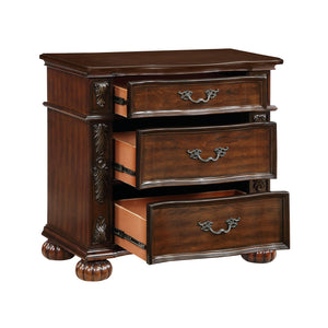 English Elm Classic Adelina Nightstand 3-Drawer Cherry Finish with Carved Acanthus Details & Bun Feet, 32"H B011P168484
