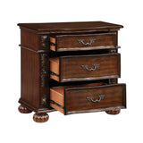 Classic Cherry Finish Nightstand with 3 Drawers - Wooden Bedroom Furniture