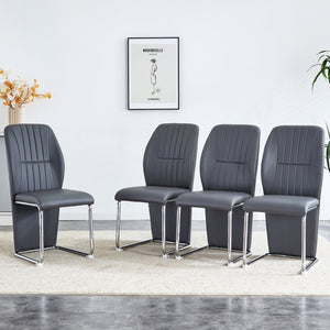 English Elm 2-pack Black Pu Leather Dining Chairs with Angled Silver Metal Legs Modern Set Dark Gray W1151P303601