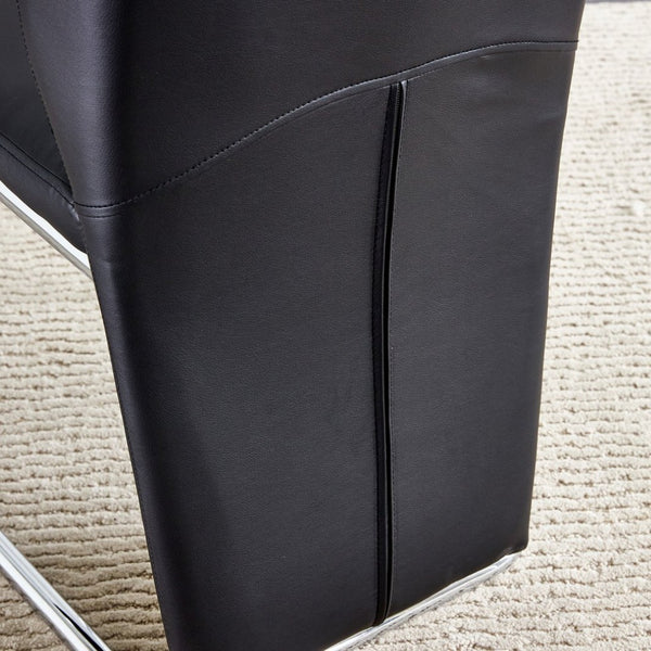 English Elm 2-pack Black Pu Leather Dining Chairs with Angled Silver Metal Legs Modern Set Black+Silver W1151P303600