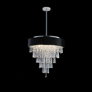 English Elm 18-inch Modern Crystal Chandelier with Black Velvet Shade, Adjustable Height, 8-Light G9 Elegance W1340120175