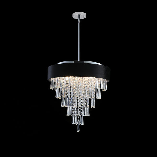 English Elm 18-inch Modern Crystal Chandelier with Black Velvet Shade, Adjustable Height, 8-Light G9 Elegance W1340120175