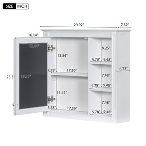 English Elm 30'' Modern Bathroom Vanity with Integrated Mirror Cabinet, Ceramic Sink, 3 Drawers & Ample Storage White SW000126AAK-1