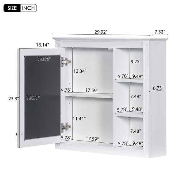 English Elm 30'' Modern Bathroom Vanity with Integrated Mirror Cabinet, Ceramic Sink, 3 Drawers & Ample Storage White SW000126AAK-1