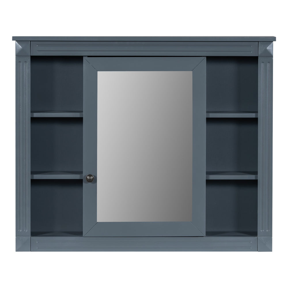 English Elm 36'' Bathroom Vanity with Sink and Mirror Cabinet, Modern MDF & Solid Wood Design, Ceramic Top, Soft-Close Doors Blue SW000115AAC-1
