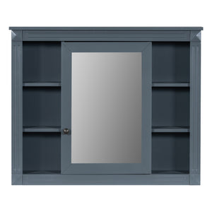 English Elm 36'' Bathroom Vanity with Sink and Mirror Cabinet, Modern MDF & Solid Wood Design, Ceramic Top, Soft-Close Doors Blue SW000115AAC-1