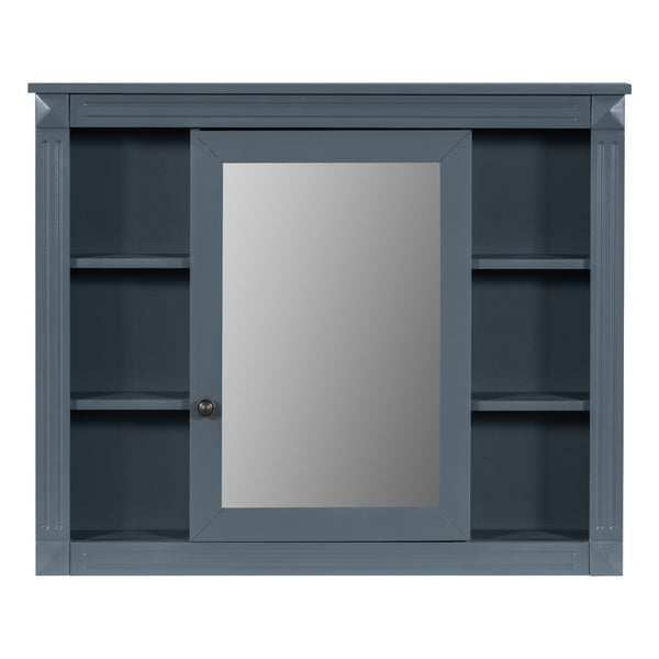 English Elm 36'' Bathroom Vanity with Sink and Mirror Cabinet, Modern MDF & Solid Wood Design, Ceramic Top, Soft-Close Doors Blue SW000115AAC-1