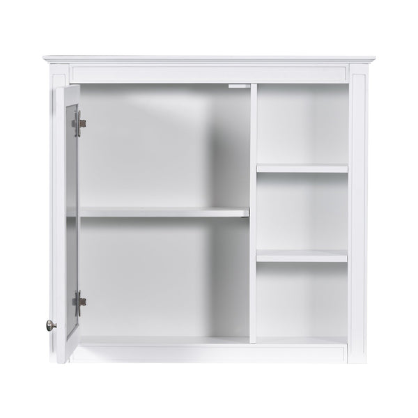 English Elm 30'' Modern Bathroom Vanity with Integrated Mirror Cabinet, Ceramic Sink, 3 Drawers & Ample Storage White SW000126AAK-1