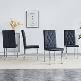 English Elm 4 Piece Set Of Black Armless Dining Chairs Brings A Touch Of Elegance and Mystery To The Dining Area With Its Deep Black Tone,The Grid and Buckle Design Of The Back Add A Vintage Yet Fashionable Touch