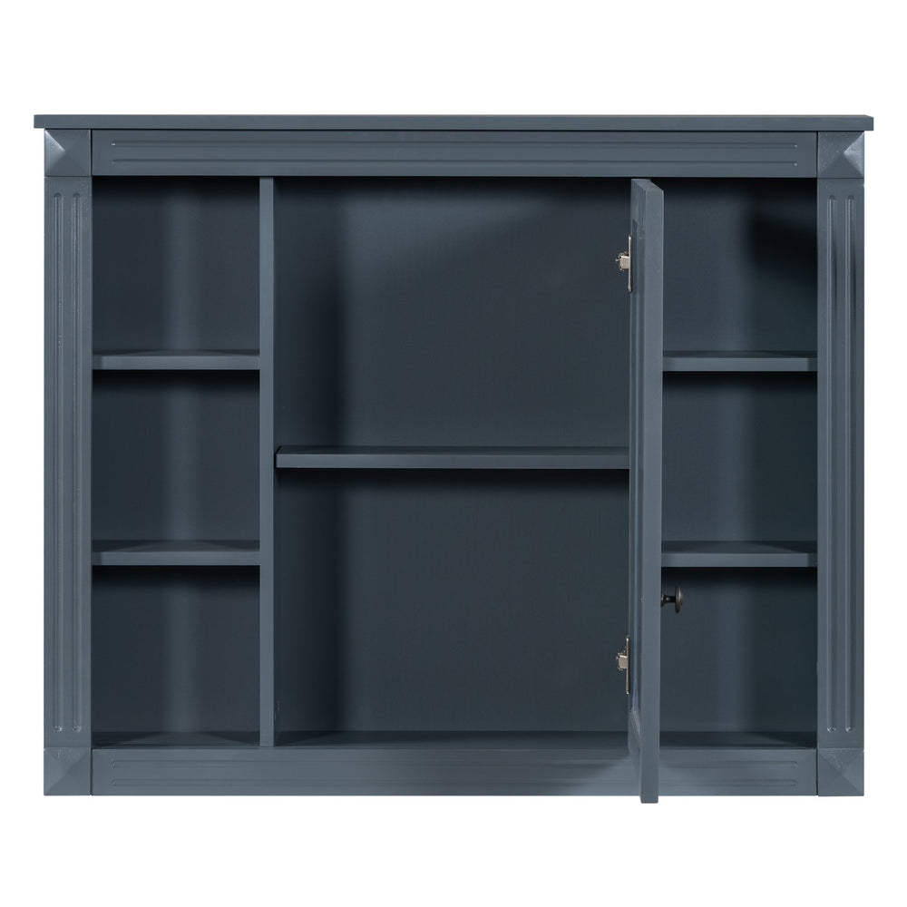 English Elm 36'' Bathroom Vanity with Sink and Mirror Cabinet, Modern MDF & Solid Wood Design, Ceramic Top, Soft-Close Doors Blue SW000115AAC-1