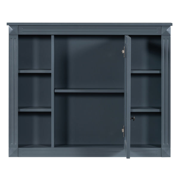 English Elm 36'' Bathroom Vanity with Sink and Mirror Cabinet, Modern MDF & Solid Wood Design, Ceramic Top, Soft-Close Doors Blue SW000115AAC-1