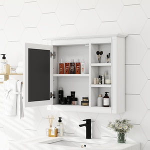 English Elm 30'' Modern Medicine Cabinet Wall Mirror with Hidden Storage and Adjustable Open Shelves for Bath White WF318452AAK