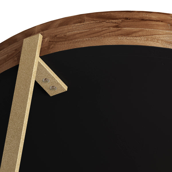 English Elm 33.86"Modern Retro Splicing Round Coffee Table with Fir Wood Top & Gold Cross Legs—Stylish Storage W757127348