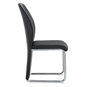 English Elm 2-pack Black Pu Leather Dining Chairs with Angled Silver Metal Legs Modern Set Black+Silver W1151P303600
