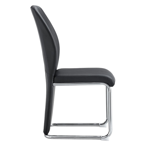 English Elm 2-pack Black Pu Leather Dining Chairs with Angled Silver Metal Legs Modern Set Black+Silver W1151P303600