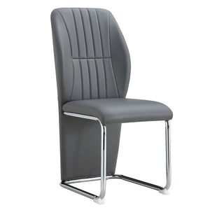 English Elm 2-pack Black Pu Leather Dining Chairs with Angled Silver Metal Legs Modern Set Dark Gray W1151P303601