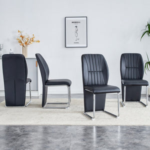 English Elm 2-pack Black Pu Leather Dining Chairs with Angled Silver Metal Legs Modern Set Black+Silver W1151P303600