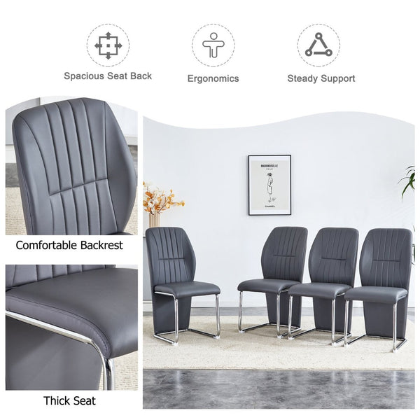 English Elm 2-pack Black Pu Leather Dining Chairs with Angled Silver Metal Legs Modern Set Dark Gray W1151P303601