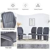 English Elm A Set Of 4 Dining Chairs, Gray Dining Chair Set, Pu Material Patterned High Backrest Seats and Sturdy Leg Chairs, Suitable For Restaurants, Kitchens, and Living Rooms.